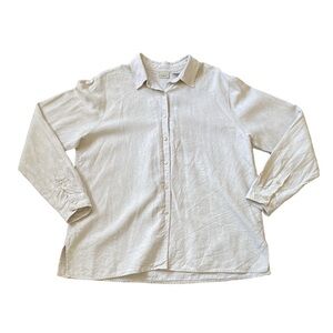 L.L.Bean Women’s XL 100% Linen Button-Up Shirt Beige